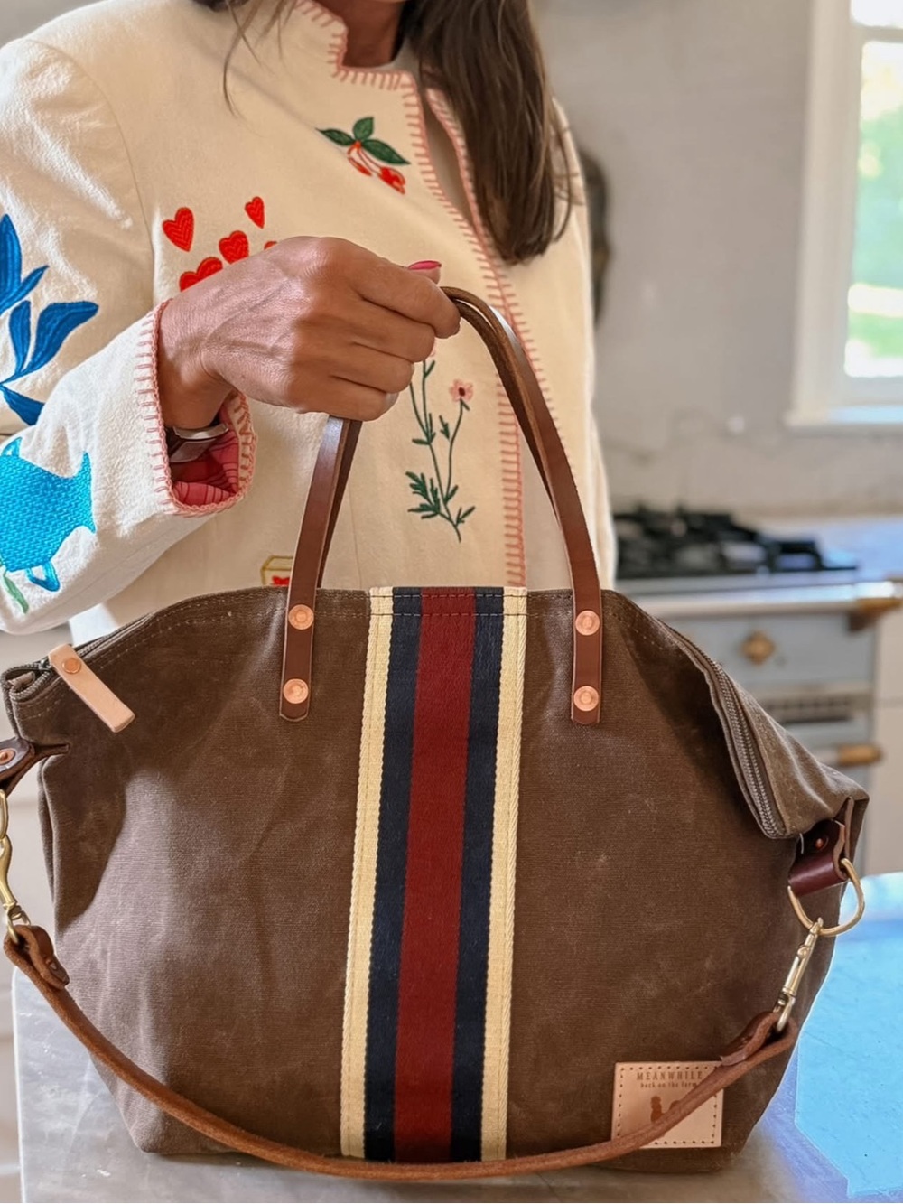 Field Tan wax canvas perfect tote w/ webbing - Picture 5 of 5